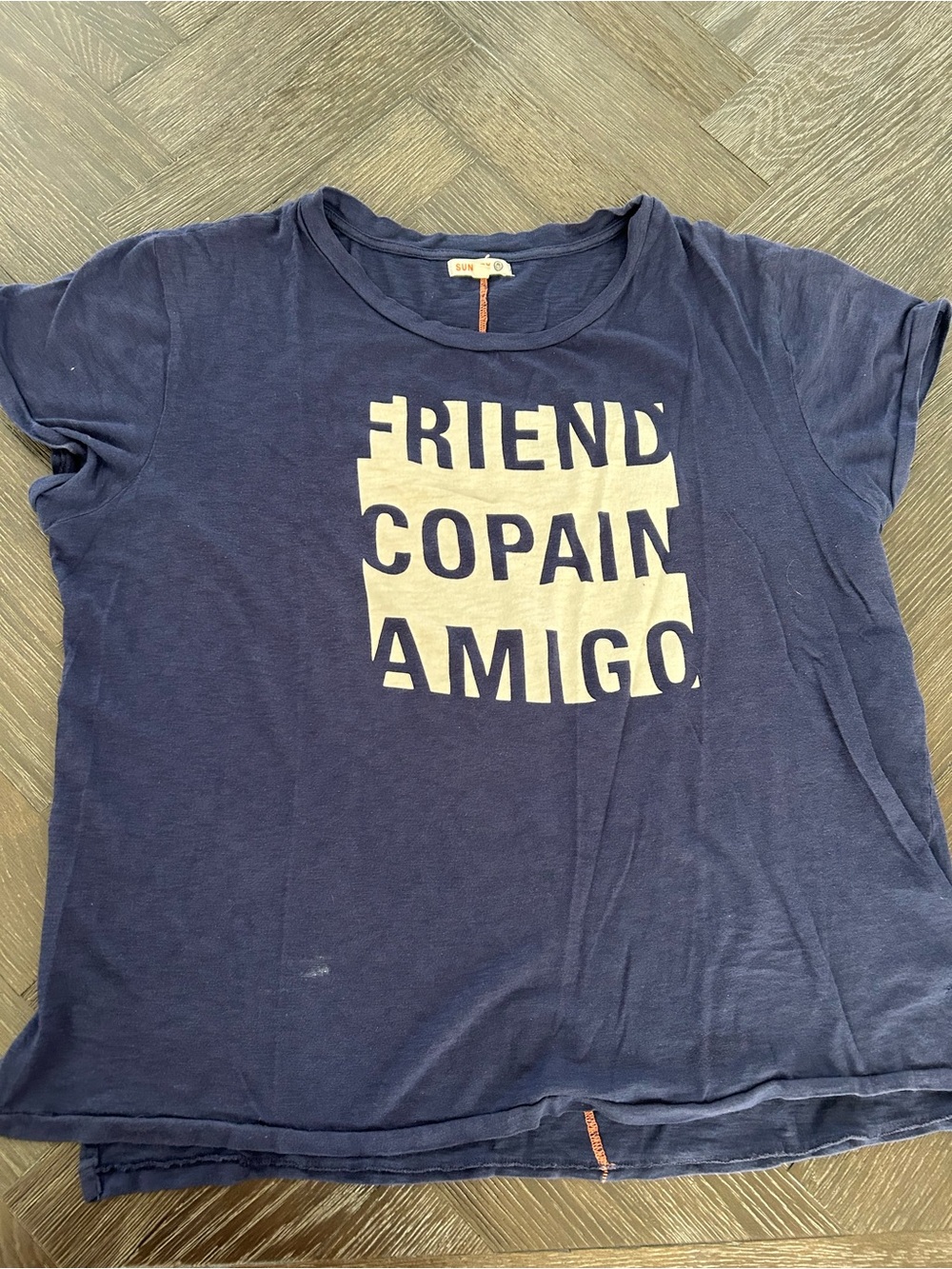 Sundry Navy Short Sleeve Tee with Cream Graphic Text